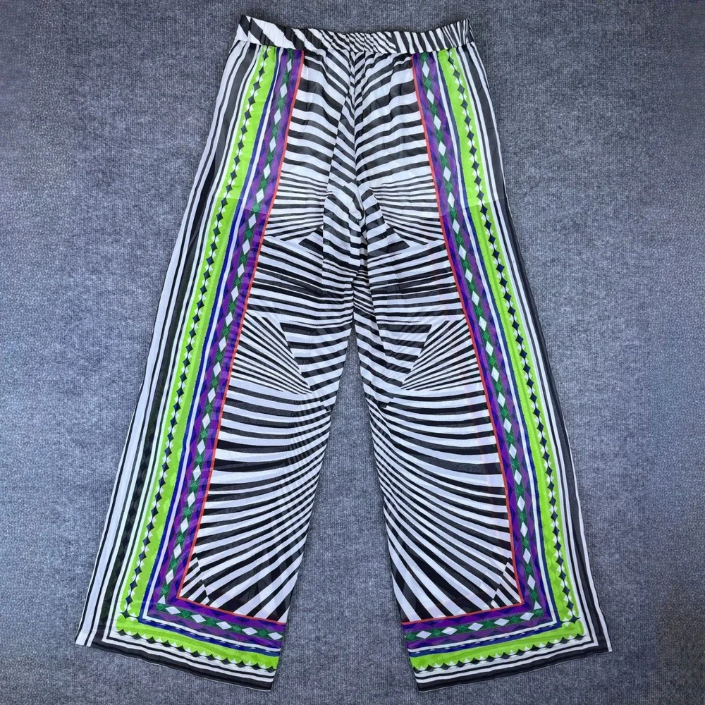 Bisou Bisou Michele Bohbot Wide Leg‎ Mesh Pants Geometric Print Festival Funky M - Picture 4 of 8